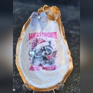 🎅 “Santa’s Favorite Hot Mess” Oyster Shell Ornament 🦝✨